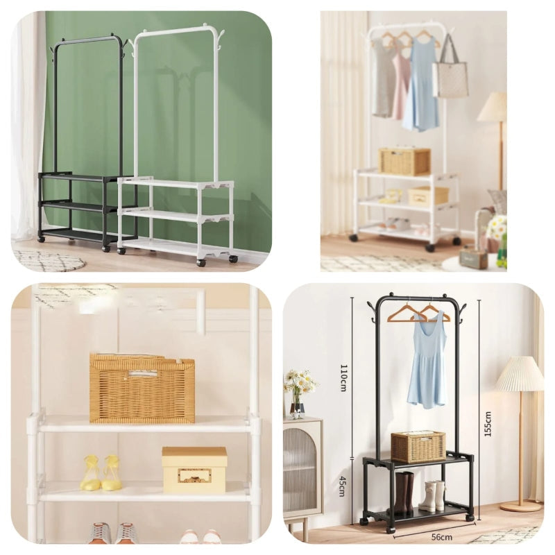 Metal coat stand with shoe rack, clothes rack hanging rail - Prozone