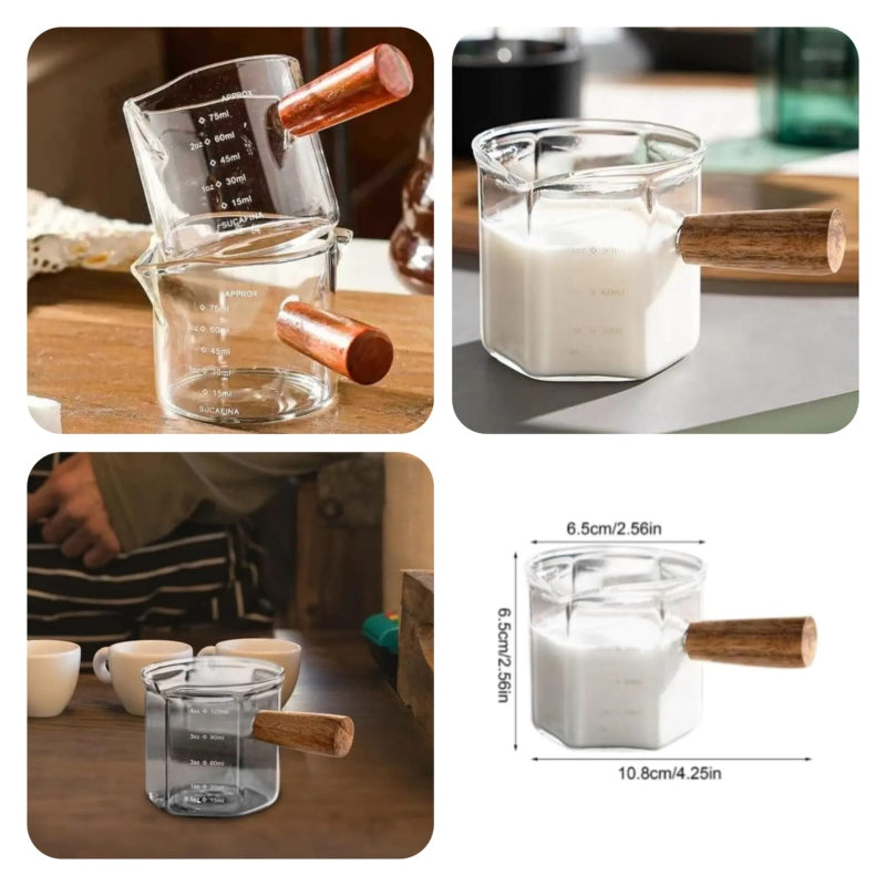 Double spout milk cup with wooden handle - Prozone
