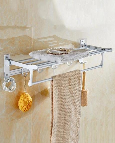 Aluminum folding double bar wall-mounted bathroom rack