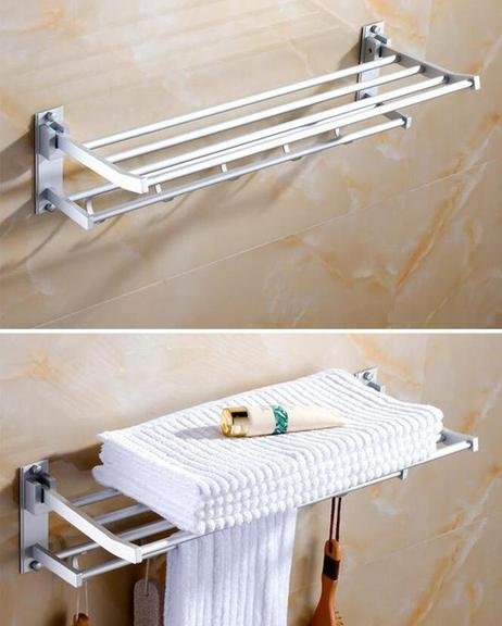 Aluminum folding double bar wall-mounted bathroom rack