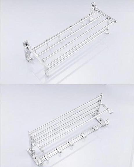 Aluminum folding double bar wall-mounted bathroom rack