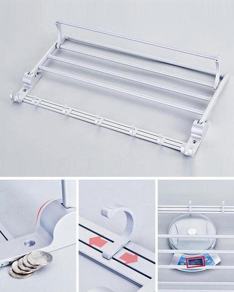 Aluminum folding double bar wall-mounted bathroom rack