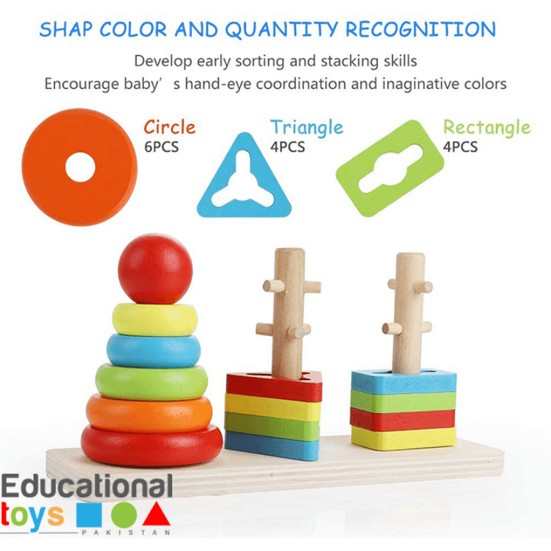 Rainbow three column shape sorting tower toy for kids