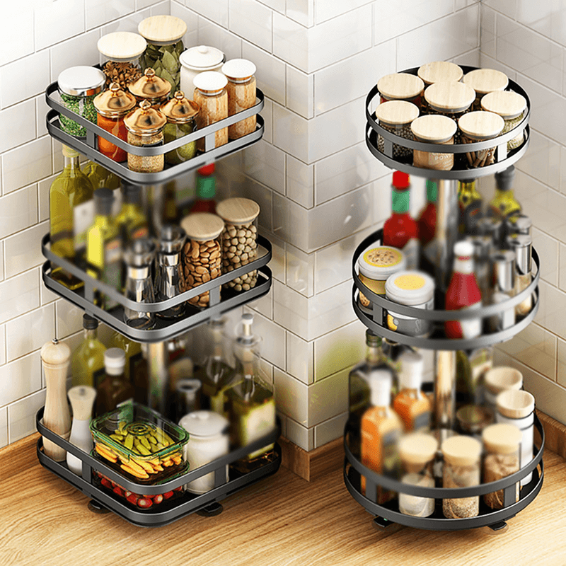 3 layer 360 degree rotating iron storage rack