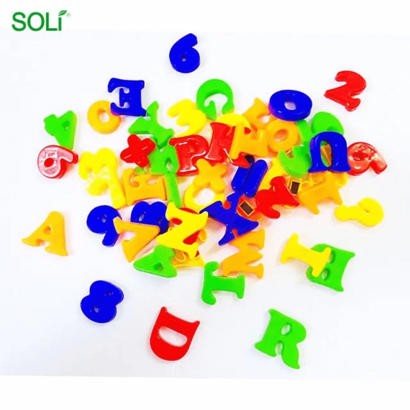 Writing and drawing board with magnetic letters and alphabets