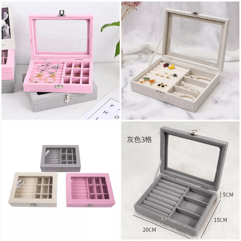 Velvet rings and earrings organizer storage box