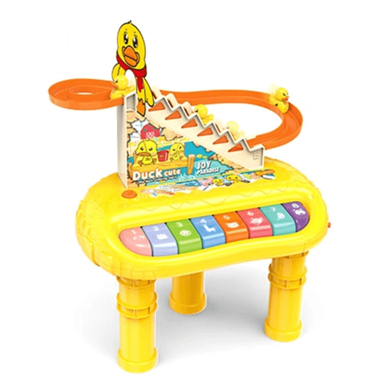 Yellow duck 2 in 1 stair climbing electronic piano toy set