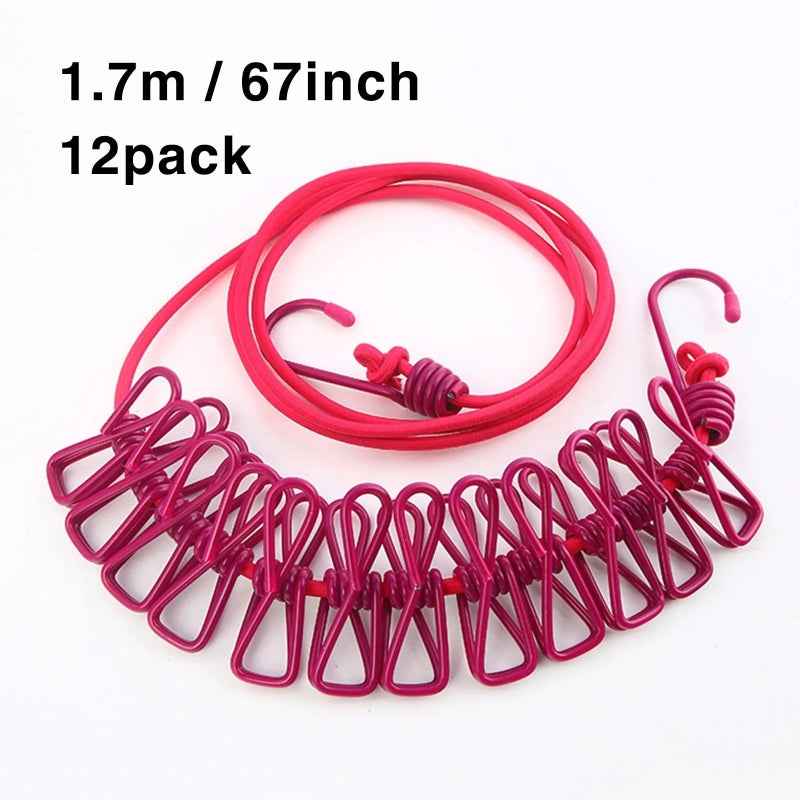 Portable Elastic Rope Washing Line With 12 Clips - Prozone