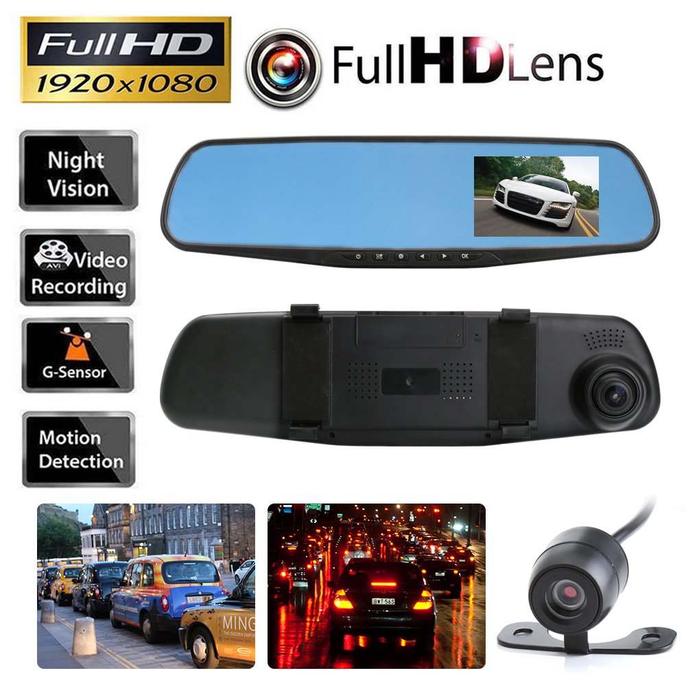 Full hd 1080p dual cameras on rearview mirror