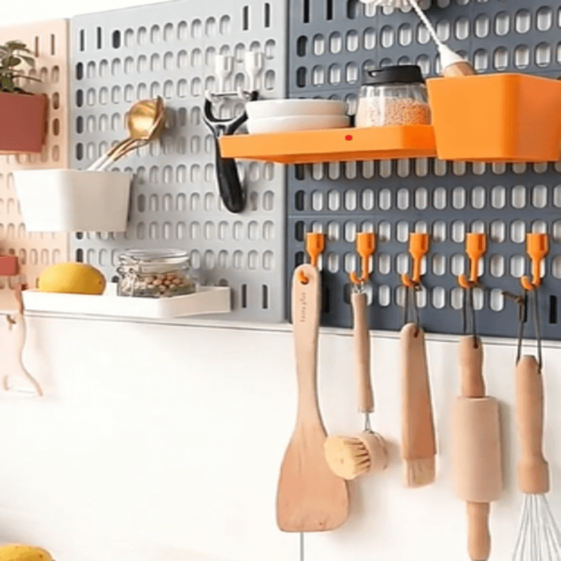Room kitchen decor hole board wall shelf hooks