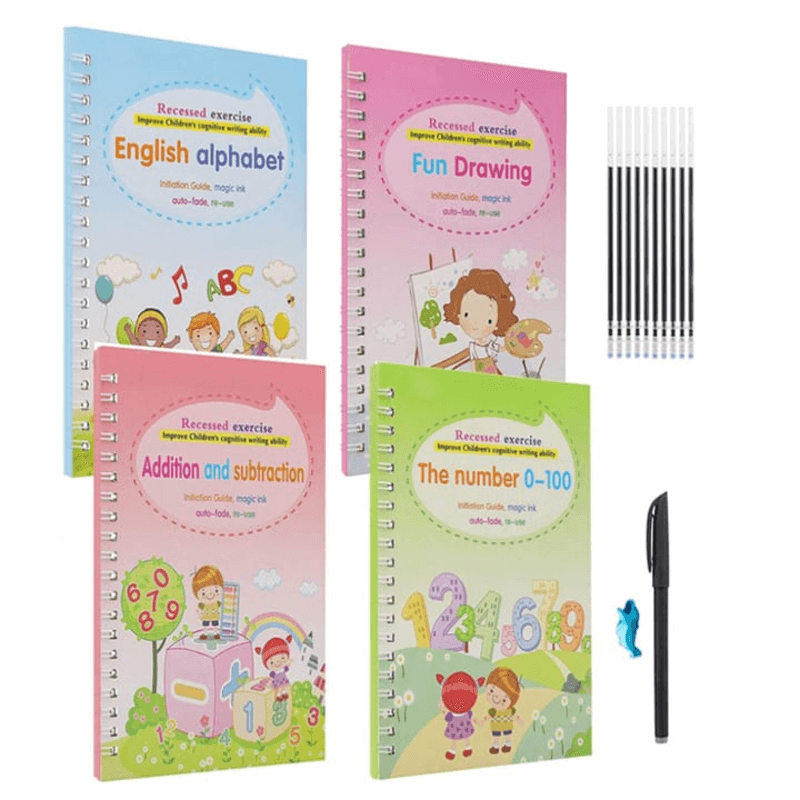 Child practice magic book pack of 4 pcs with 10 refill