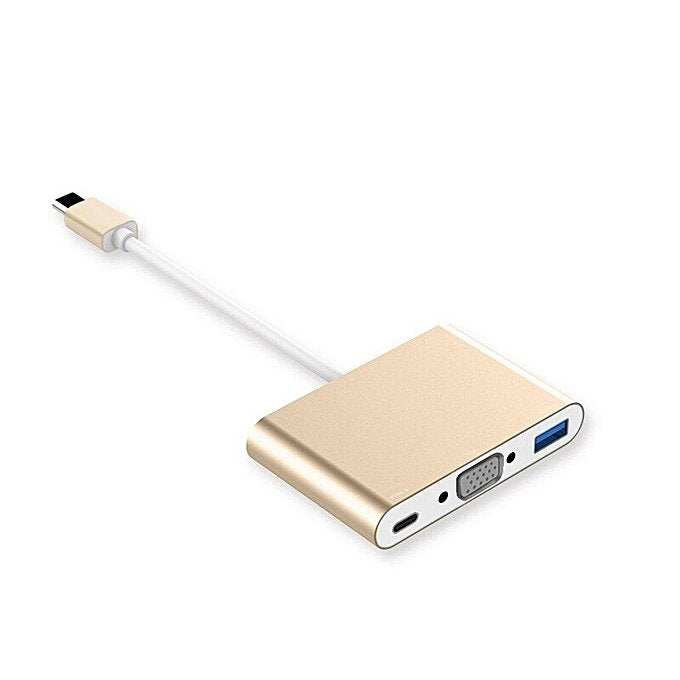 Type c to 1080p vga+usb 3.0+type-c adapter - gold