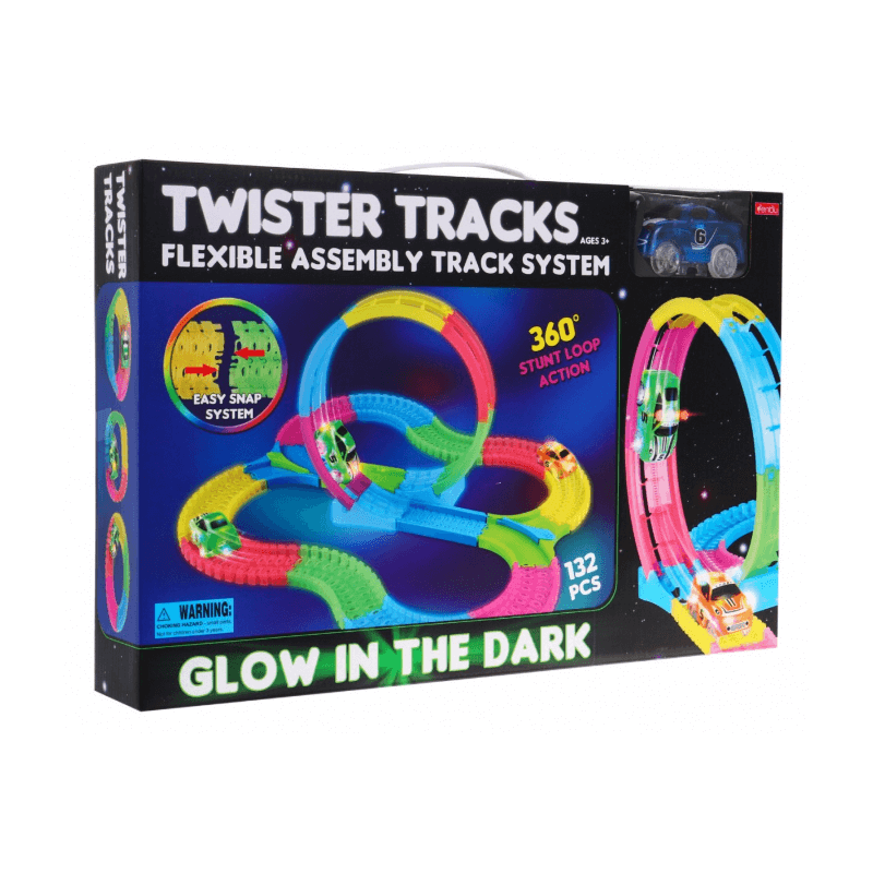 Colorful glow-in-the-dark children race track