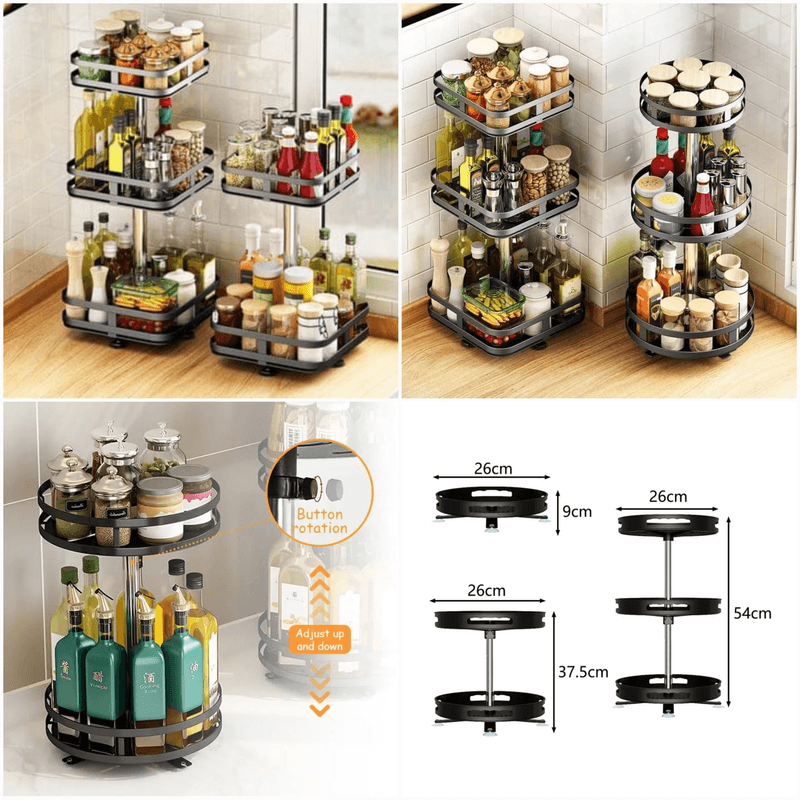 3 layer 360 degree rotating iron storage rack