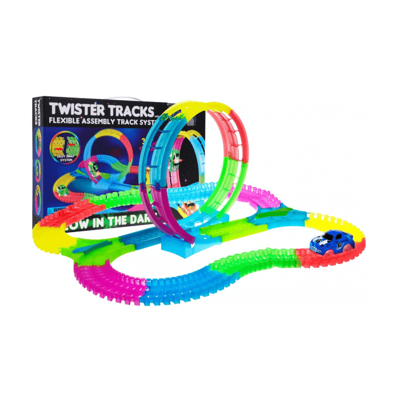 Colorful glow-in-the-dark children race track