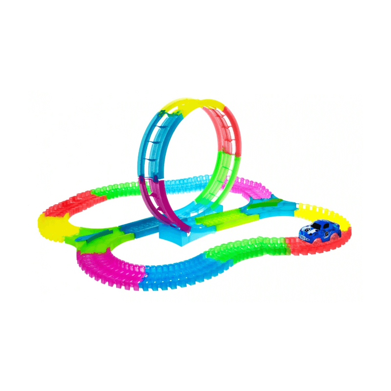 Colorful glow-in-the-dark children race track
