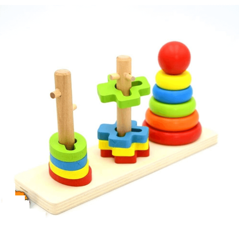 Rainbow three column shape sorting tower toy for kids