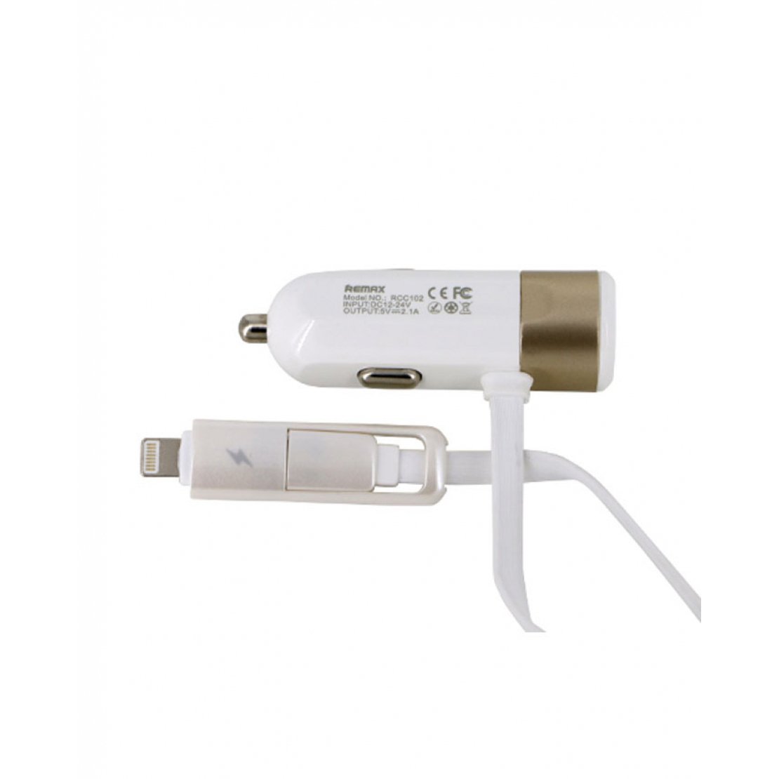 Remax fast 8 3.4a single usb car charger with 2in1 cable