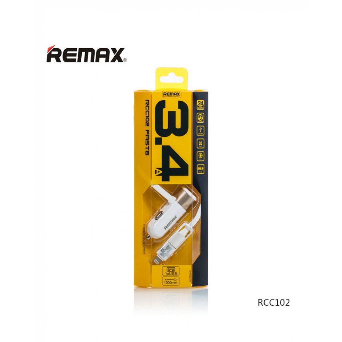 Remax fast 8 3.4a single usb car charger with 2in1 cable