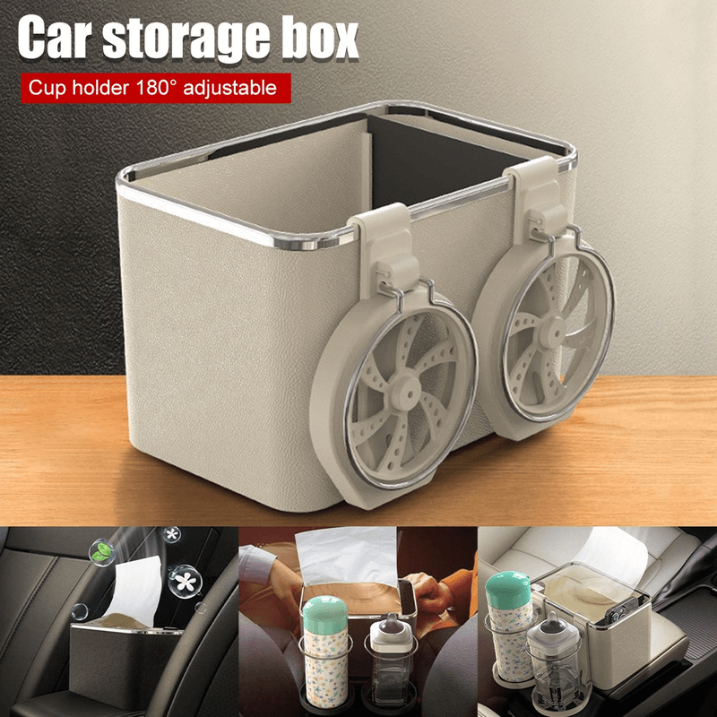 Universal multifunctional car armrest storage box cup holder with tissue box