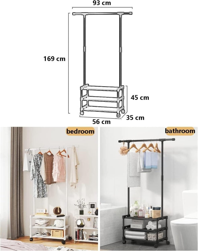Metal coat stand with shoe rack, clothes rack hanging rail - Prozone