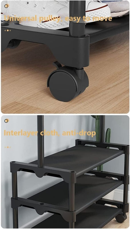 Metal coat stand with shoe rack, clothes rack hanging rail - Prozone