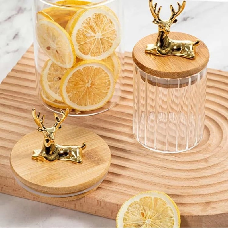 Glass storage jars with deer bamboo lids - Prozone