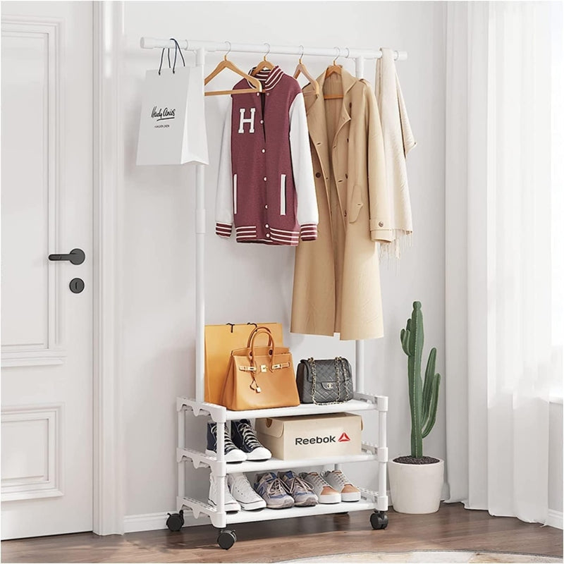 Metal coat stand with shoe rack, clothes rack hanging rail - Prozone