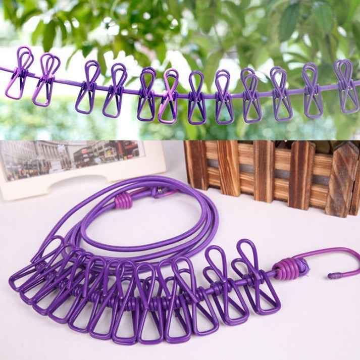 Portable Elastic Rope Washing Line With 12 Clips - Prozone