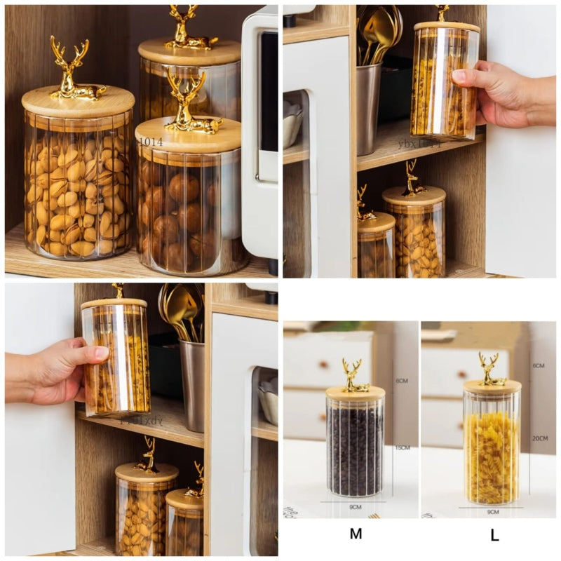 Glass storage jars with deer bamboo lids - Prozone