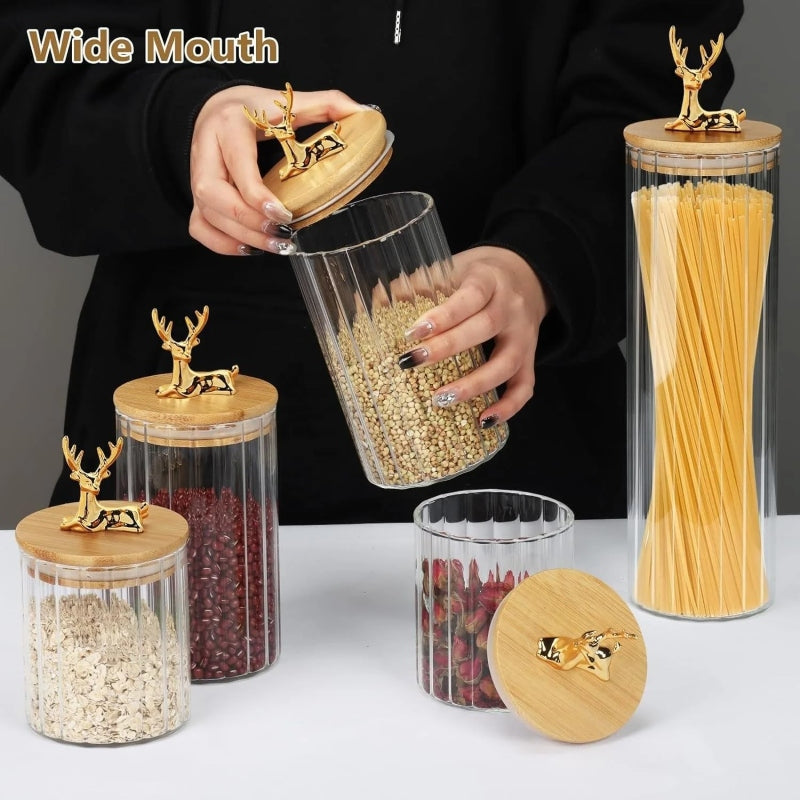 Glass storage jars with deer bamboo lids - Prozone