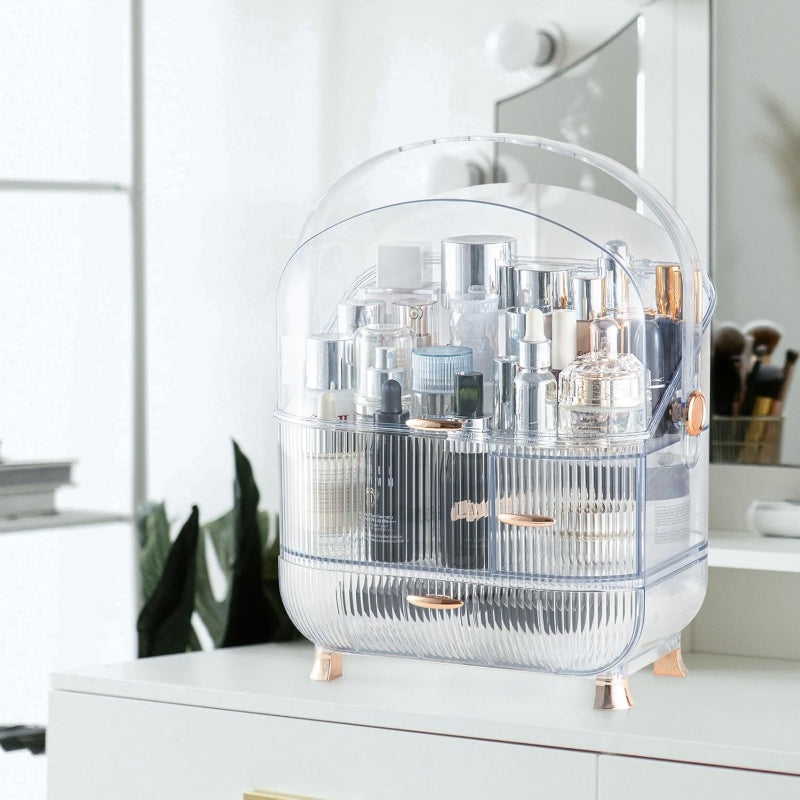 Cosmetic storage box including golden handle. - Prozone