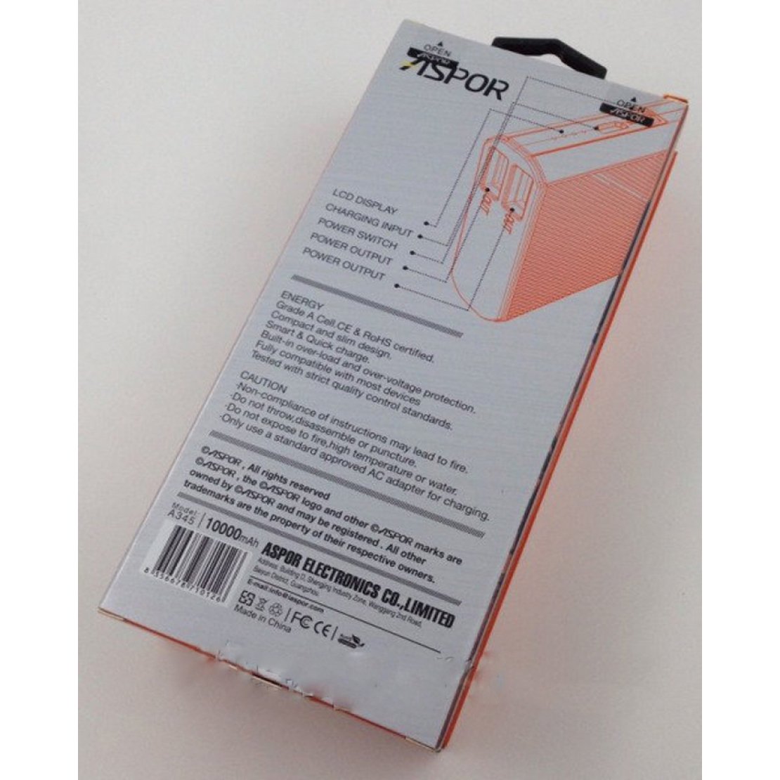 Aspor 10000mah power bank a345 - black