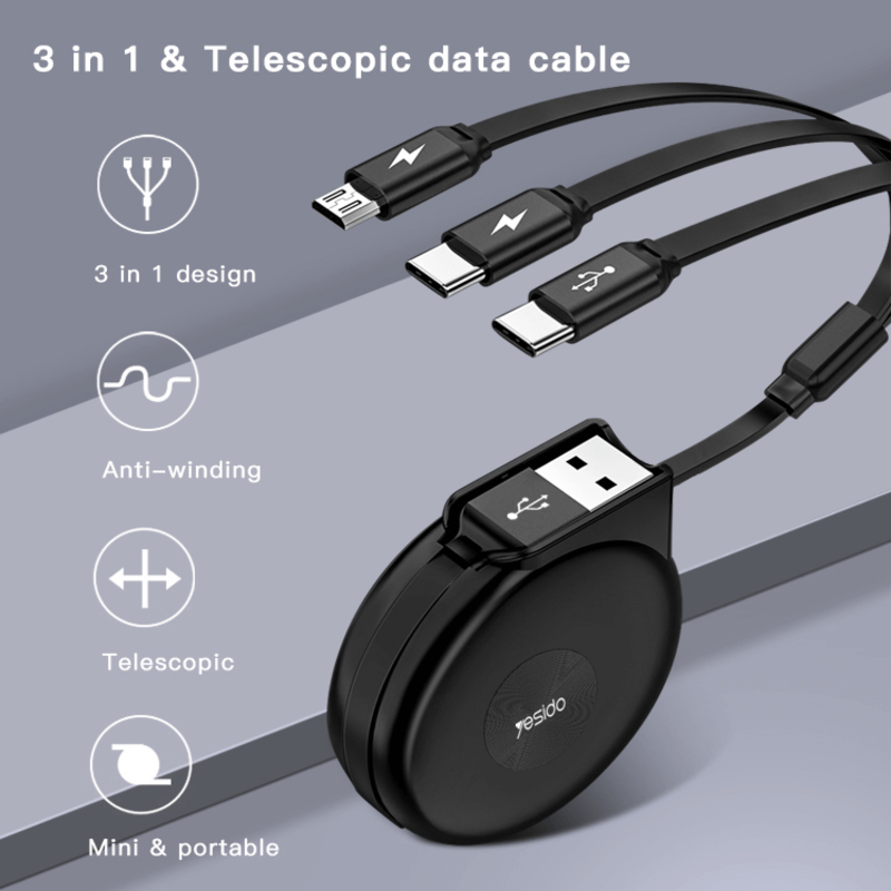 Yesido retractable multi cable 3-in-1