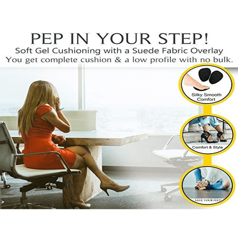 2 pair women shoes half cushion foot insoles pads pain relief pad - black