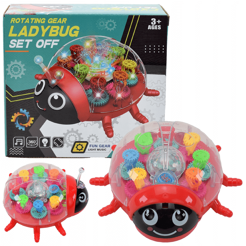Battery operated rotating gear ladybug toy with lights and music