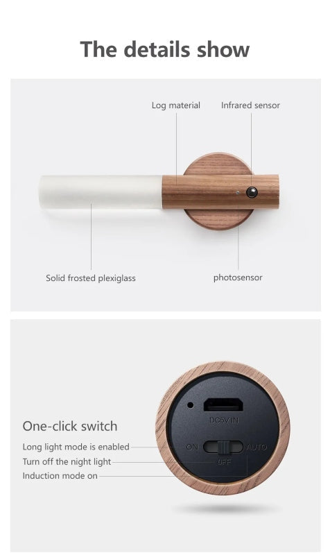 Led wood night light pir motion sensor wall lamp - Prozone