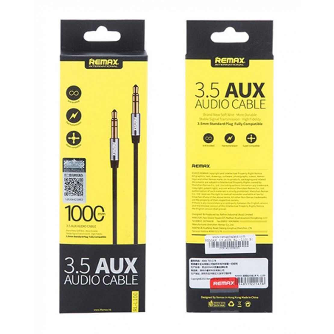 Remax rl-l200 - 3.5 aux audio cable 2meter - black