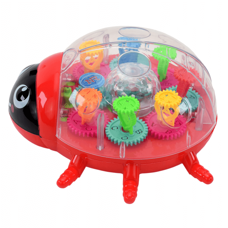 Battery operated rotating gear ladybug toy with lights and music