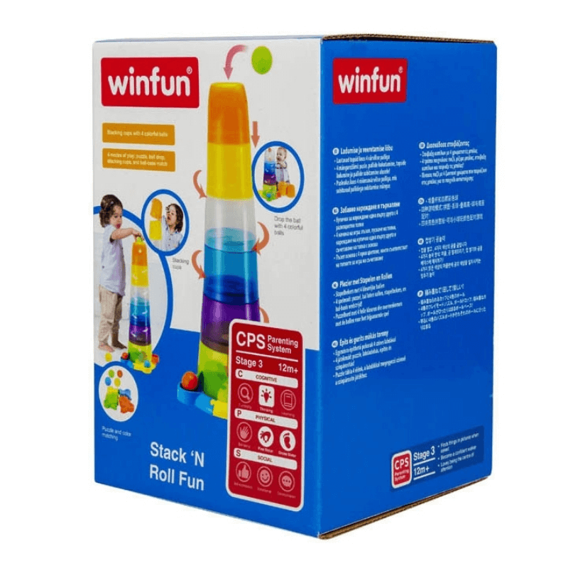 Colorful win fun stacks n roll fun balls and cups toy