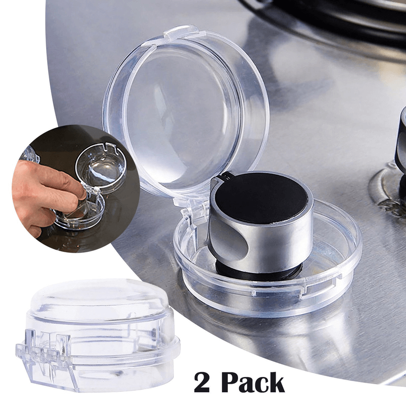 Pair of universal kitchen gas stove knob covers without lock – transparent