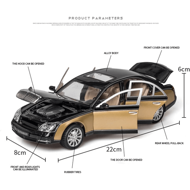 1:24 maybach 62s classic alloy die-cast model car with sound and light