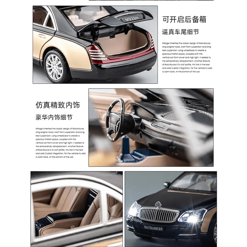 1:24 maybach 62s classic alloy die-cast model car with sound and light