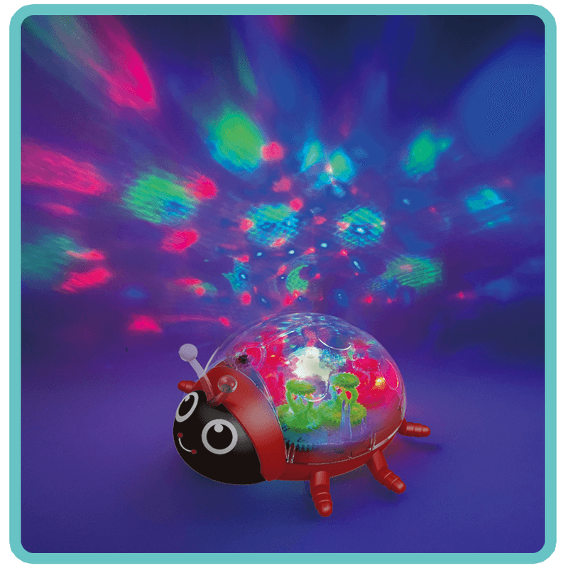 Battery operated rotating gear ladybug toy with lights and music