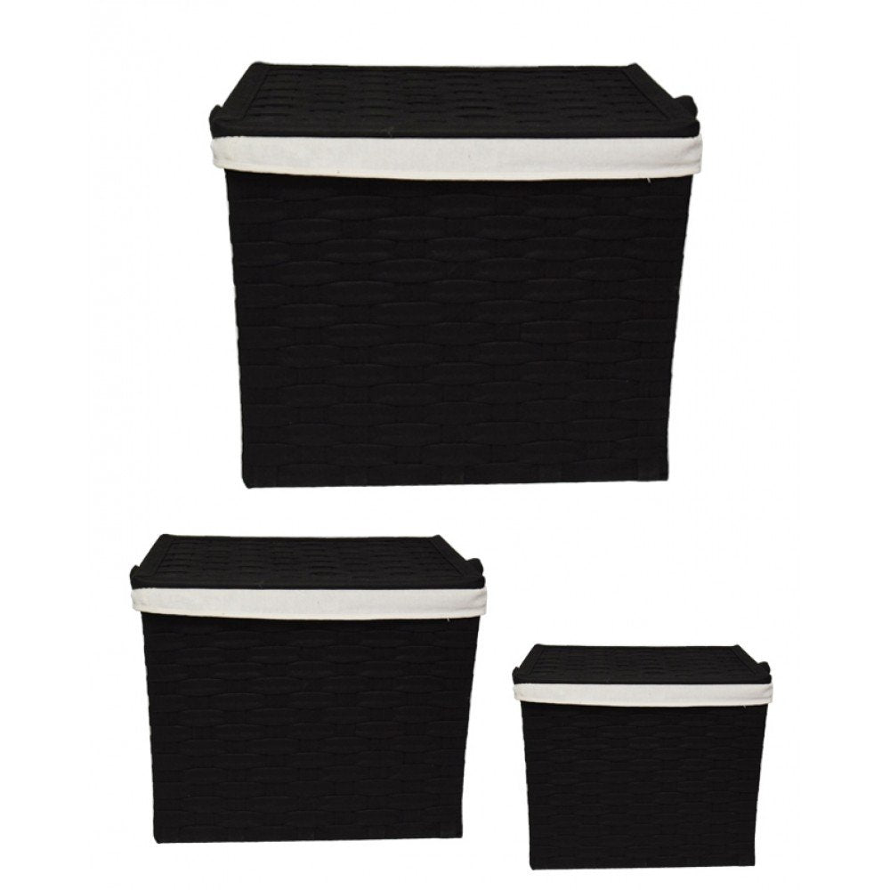 Pack of 3 flip interwoven strapping laundry baskets - black
