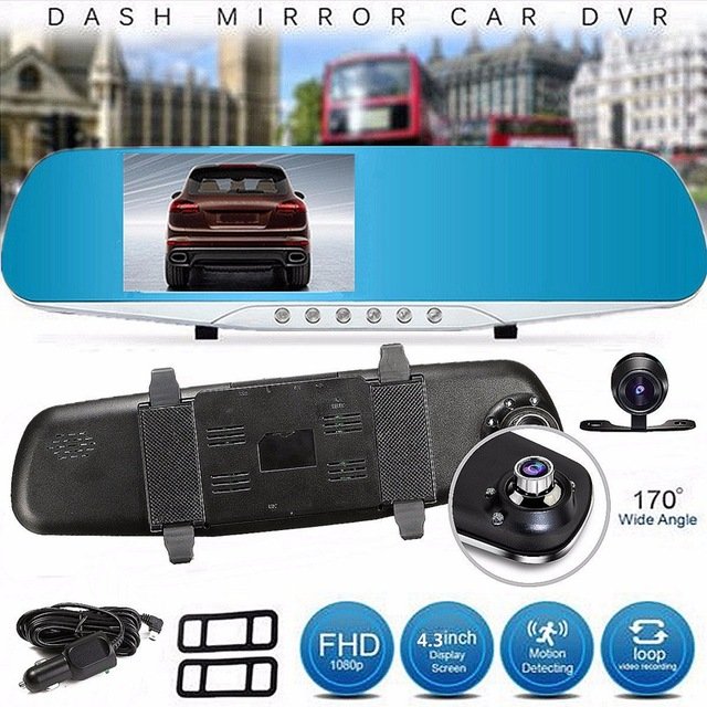 Full hd 1080p dual cameras on rearview mirror