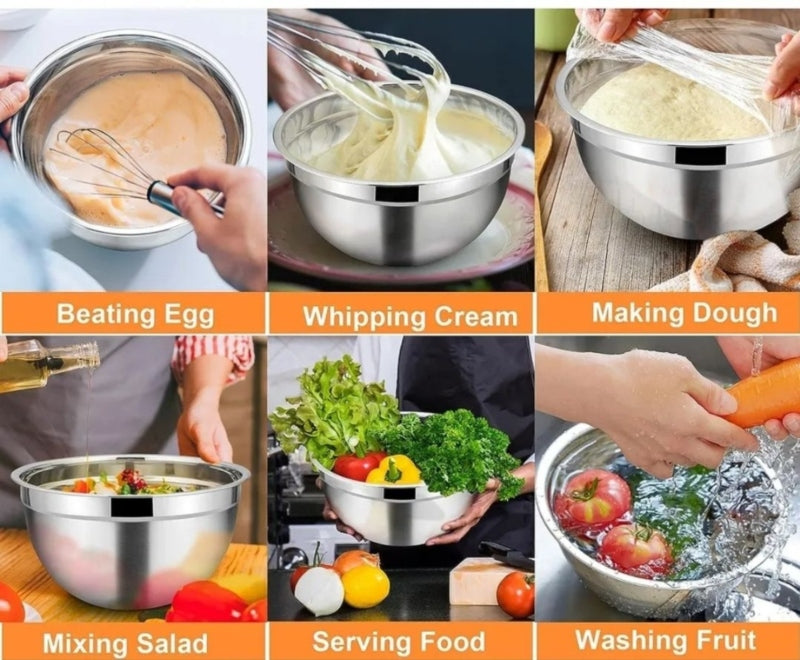 Stainless steel metal nesting salad bowl with lid 5 pcs - Prozone