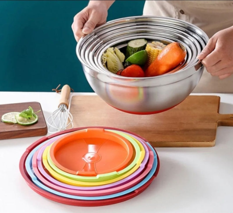 Stainless steel metal nesting salad bowl with lid 5 pcs - Prozone