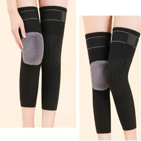 2 pcs non-slip cashmere wool knee pads brace leg warmer with strap adjustable for men & women