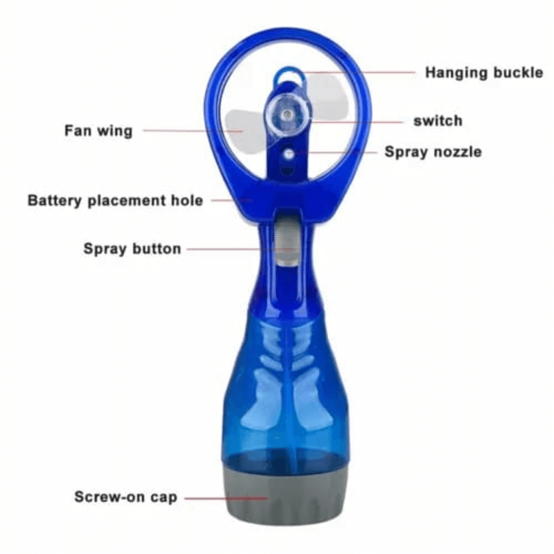 Portable hand held fan mist bottle cooling spray